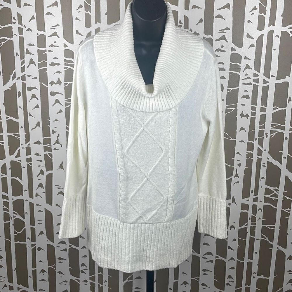 Ivory Cowl Neck 3/4 Sleeve Longline Sweater sz L